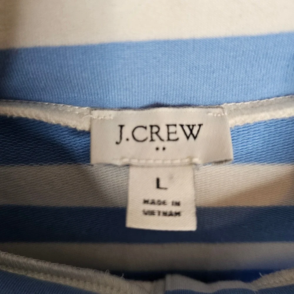 J.Crew Striped Mock Neck Pullover Henley Top Blue Navy Ivory White‎ Large
